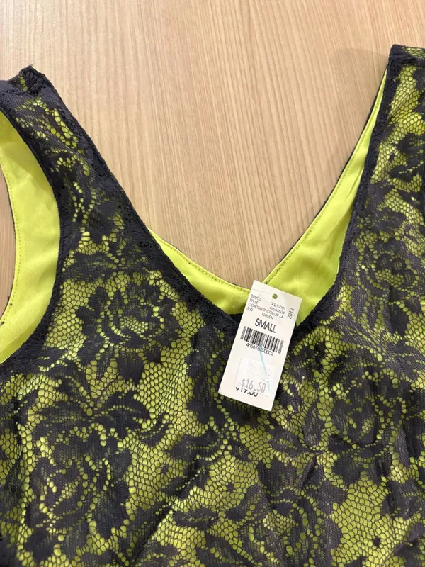 Wet Seal Neon Green and Black Lace Tank Top Small NWT Y2K WhimsyGoth Nylon NEW - Image 2