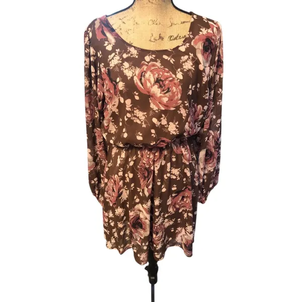 Charlotte Russe Cut-Out Back Dress Size L Brown Floral - Image 2