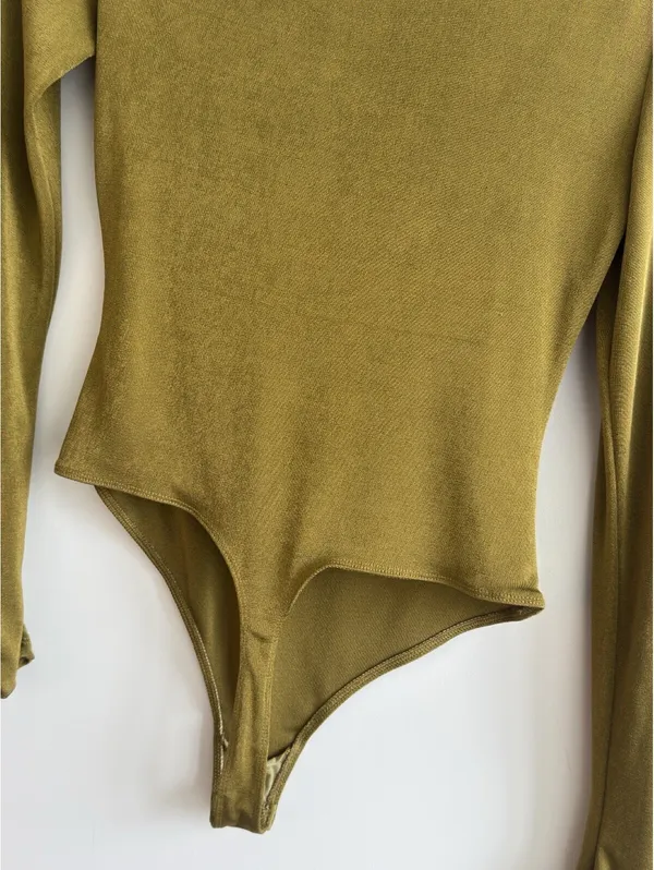 Free People That’s Hot One Shoulder Bodysuit Olive Green Size L - Image 8