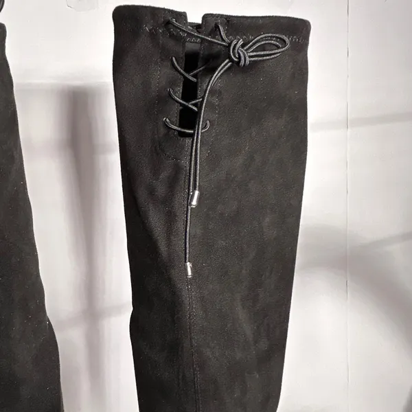 Chinese Laundry Black Suede Lace Up Back Chunky Heel Over The Knee Boots‎ Size 8 - Image 13