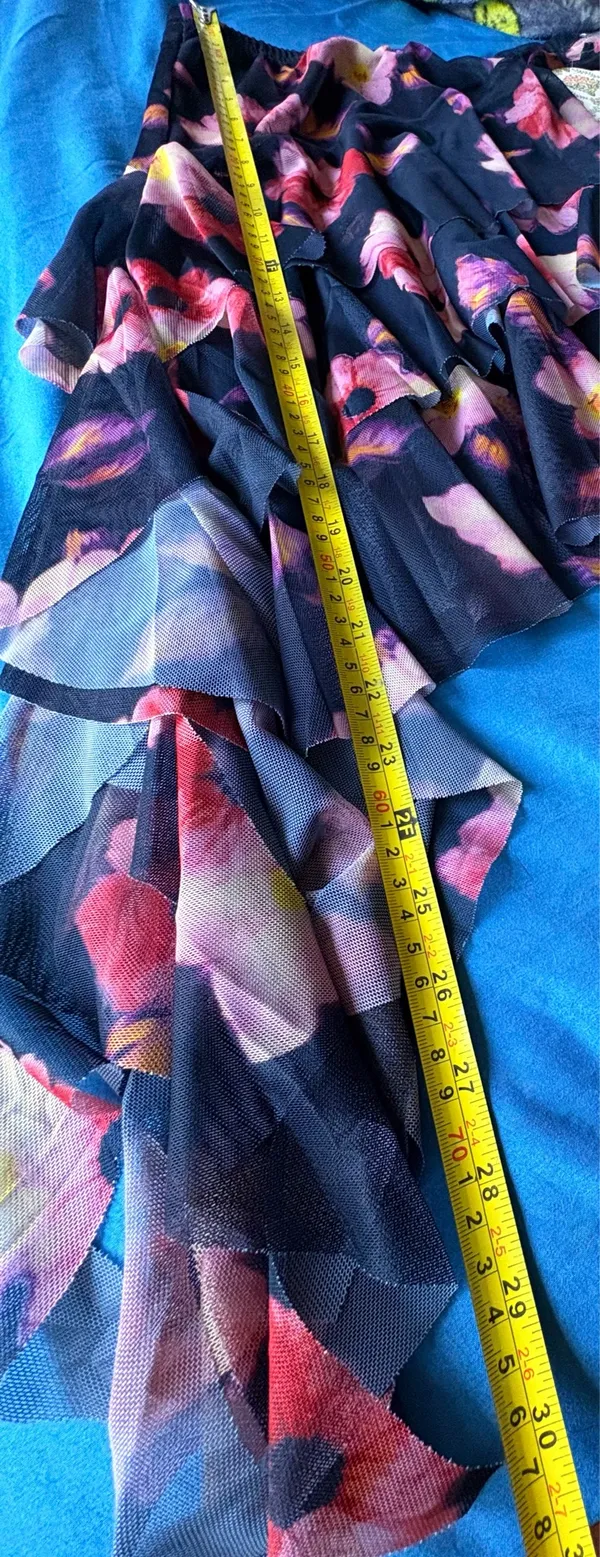 Amber Sky S Black Floral Mesh Ruffle Asymmetrical Skirt NWT - Image 8
