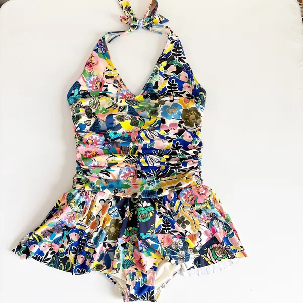 Johnny Was Womens Layla Halter Ruched Floral Boho Resort Vacation Swim Dress L - Image 3