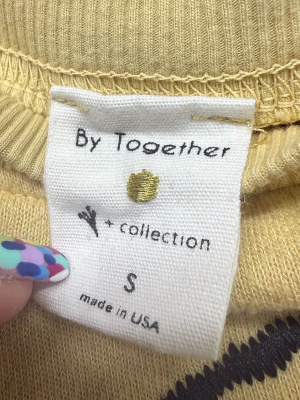 By Together Butter Yellow Smiley Face Cropped Sweatshirt Cutoff Crewneck S‎ - Image 5