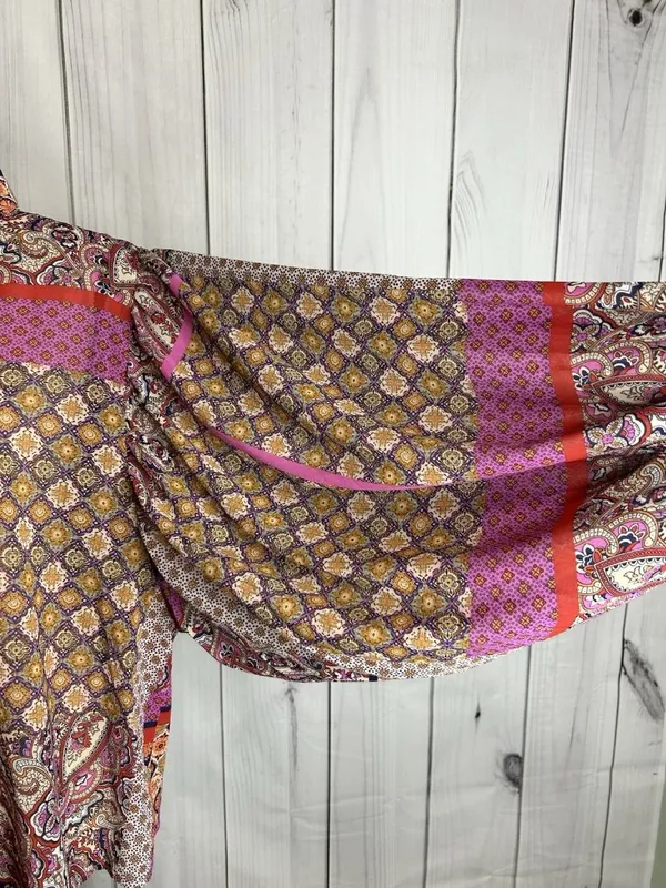 ee:some Sheer Button Up Blouse Sz M Floral Boho Chic Peasant Ruffle Cottagecore - Image 11
