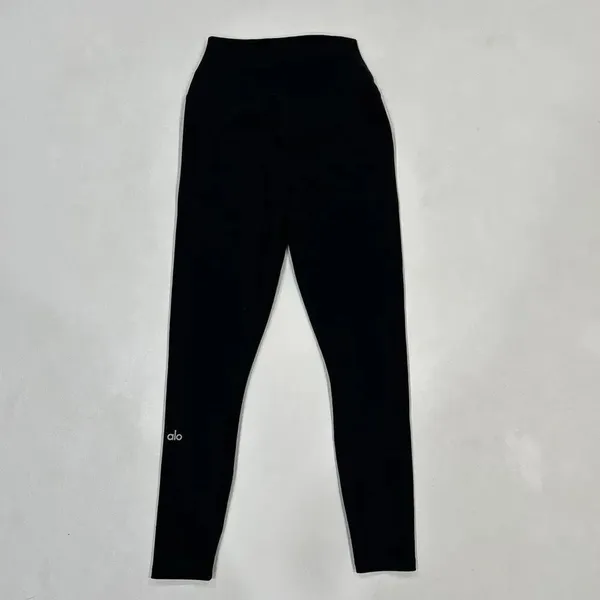 Alo Yoga High Waist Slash Leggings XS Black Cutout Detail - Image 2