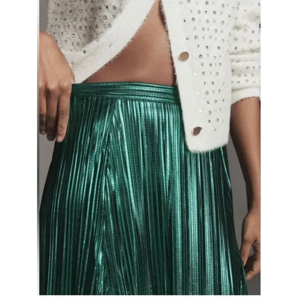Anthropologie Metallic Pleated Midi Skirt - Image 3