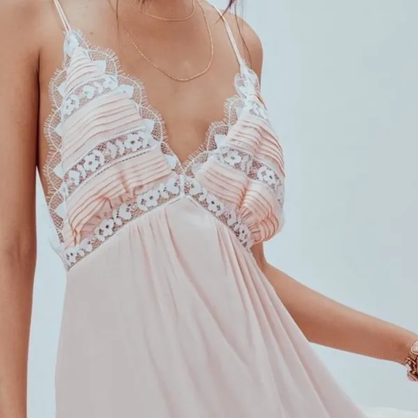 For Love & Lemons lovebird blush Pink Maxi nightgown lace Dress L - Image 2