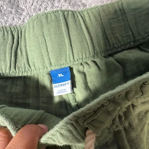 Old Navy XL Green Crinkle Gauze Wide Leg Crop Pants 100% Cotton Lagenlook Goblin - Image 5