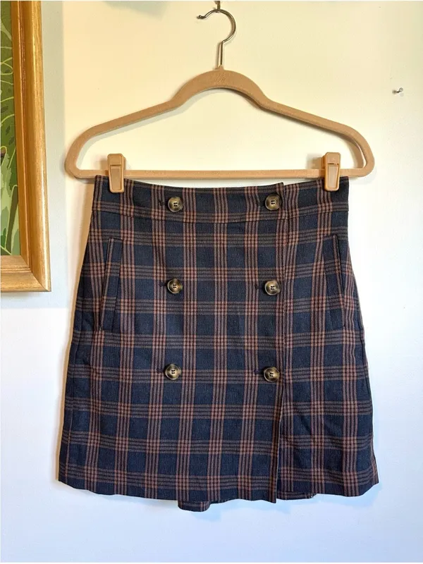 Madewell Plaid Double Breasted Mini Skirt Womens Medium MA984 - Image 2