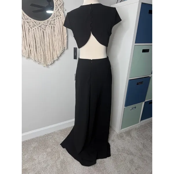 Lulu's Black Conversation Piece Button Cut-Out Back Long Maxi Dress Gown L NWT - Image 4