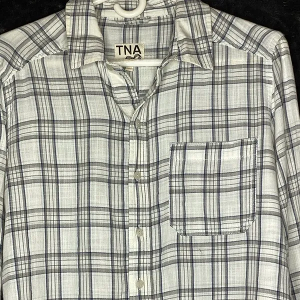 TNA Plaid Cotton‎ Shirt White Size XS - Image 3