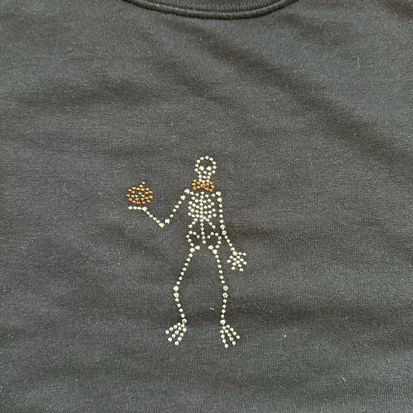 Vtg M&C Sportswear Rhinestone Halloween Skeleton Black Sweatshirt - Image 5