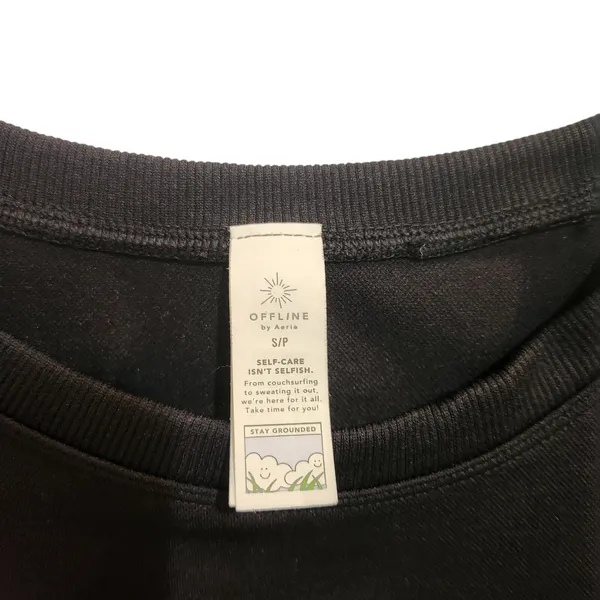 Offline By Aerie Black Short Sleeve Crew Neck Basic Crop Top Casual Tee Small - Image 5