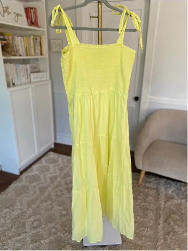 For The Republic Maxi Dress Neon Lemon Yellow Smocked‎ Cotton Resort Coastal L - Image 3