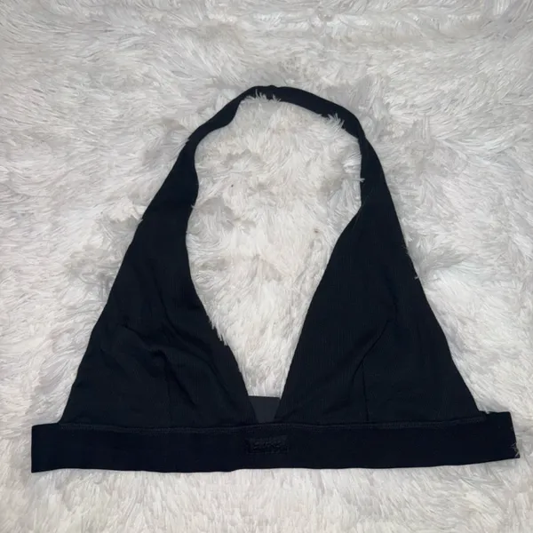 Skims Cotton Rib Intimates Plunge Bra Halter Neck Black size 3XL - Image 2