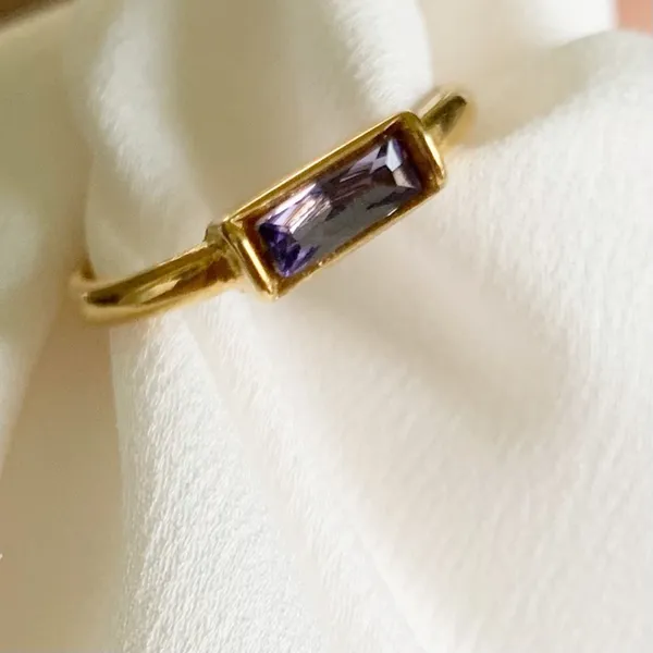 Dainty Gold and purple stacking ring - Image 2