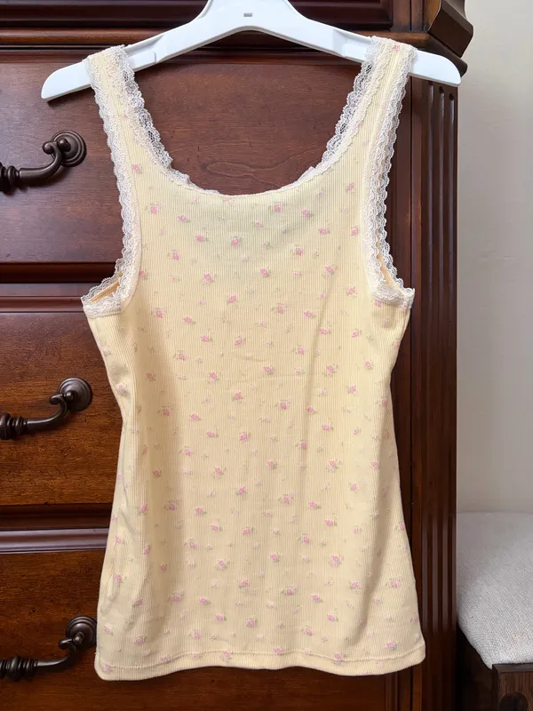 Aeropostale yellow floral lace tank top - Image 3