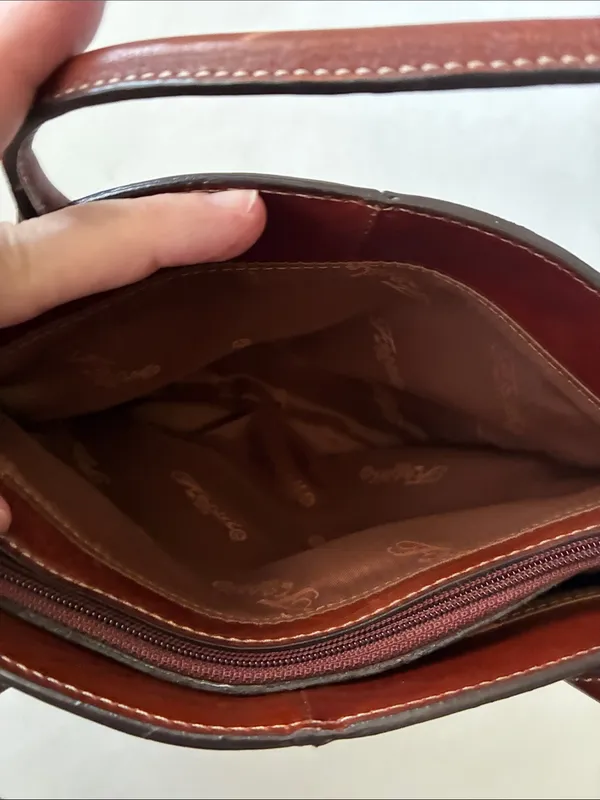 Fossil Classic Brown Leather Tote Bag with Gold Key Charm - Image 5