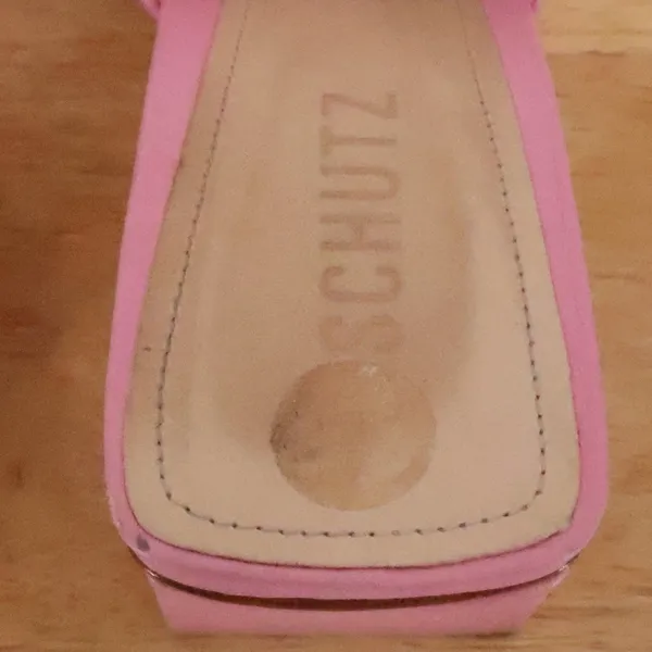 Schutz Pink Leather Mules Womens Size 9.5 Architectural Triangle Block Heel - Image 8