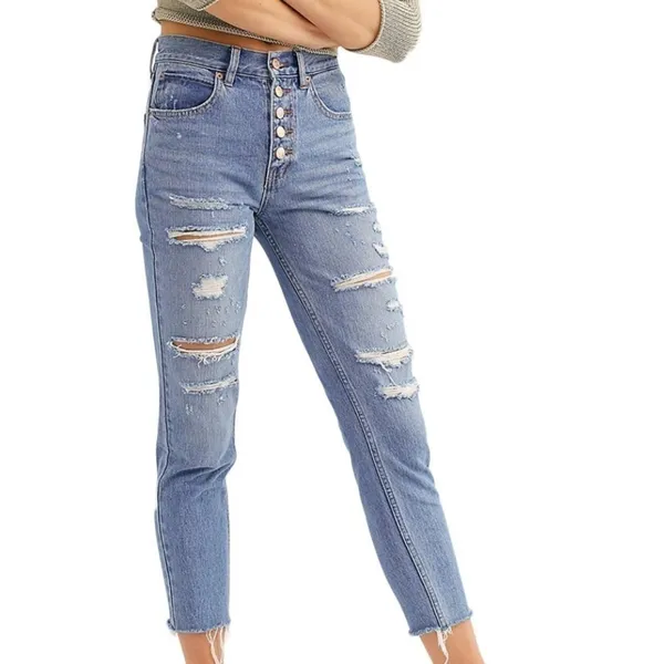 Free People We The Free Blossom Distressed Rigid Skinny Jeans in Blue Size‎ 28 - Image 13