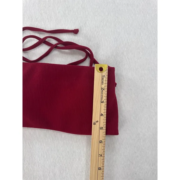 ZAFUL Womens Ribbed‎ Bandeau Halter Bikini Top Burgundy Red Size 6 US M - Image 3