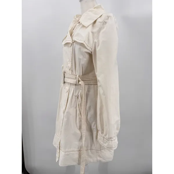 Esprit Trench Coat Ivory Cream Double Breasted Belted Y2K Waterproof Medium - Image 7