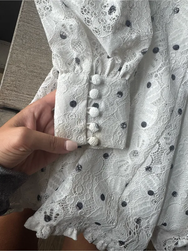 For Love & Lemons White Lace Mini Dress with Black Polka Dots - Image 4