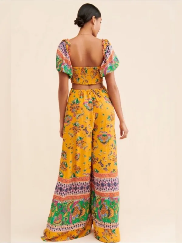 Free People Bali Citrus Skies One Piece Floral Boho Jumpsuit with Tie Front - Image 3