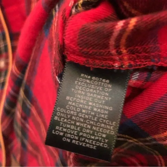 American Eagle Plaid Button Up Boyfriend Flannel Red‎ Green XS - Image 2