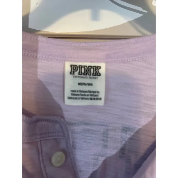 Victoria's Secret PINK Long Sleeve Henley T-Shirt Purple Dog Logo Size‎ M Y2K - Image 3