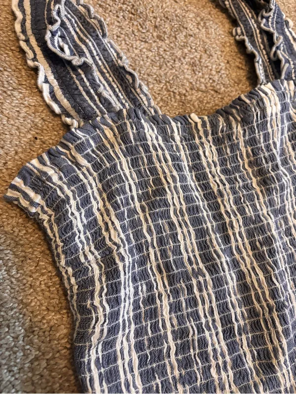 Hollister NWT Blue & White Striped Smocked Ruffle Lettuce Edge Strap Crop Top - Image 5