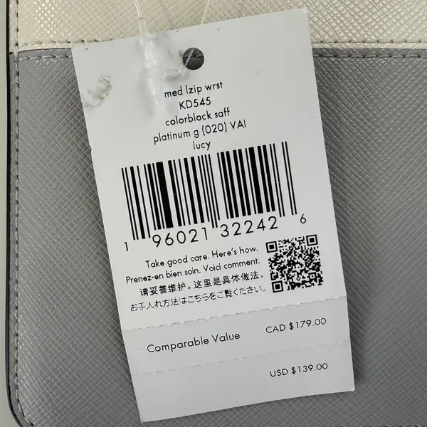 Kate Spade Colorblock Saffiano Leather Medium L-Zip Wristlet Grey White‎ DEFECT - Image 2