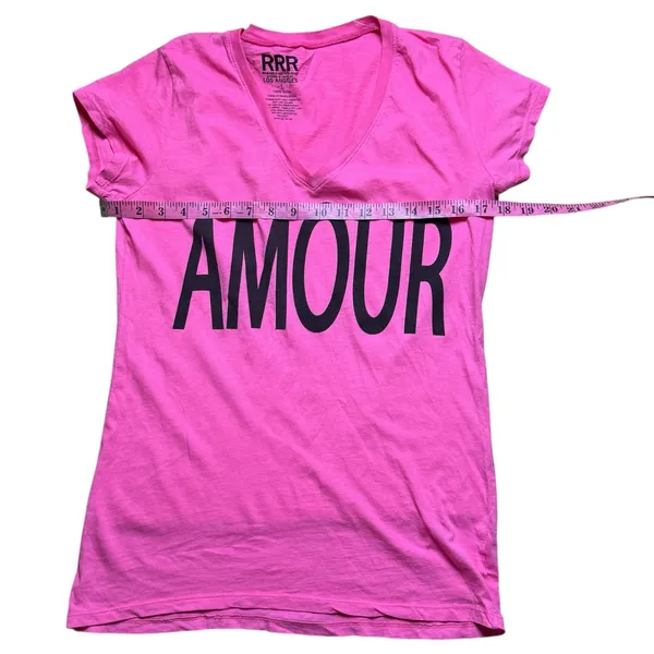 Romance & Retro Rock Womens Pink Short Sleeve V Front Graphic Tee Sz L - Image 5