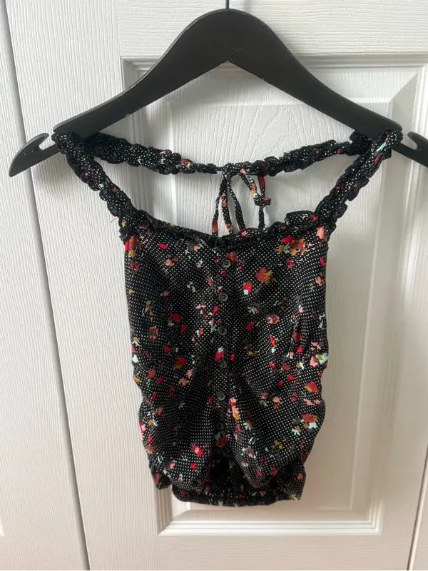 Free People Sun’s Out Halter Crop Top in Black Floral - Image 2