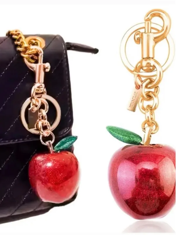NEW Large Glitter Red Apple Keychain Bag Charm | Gold Hardware - Image 3