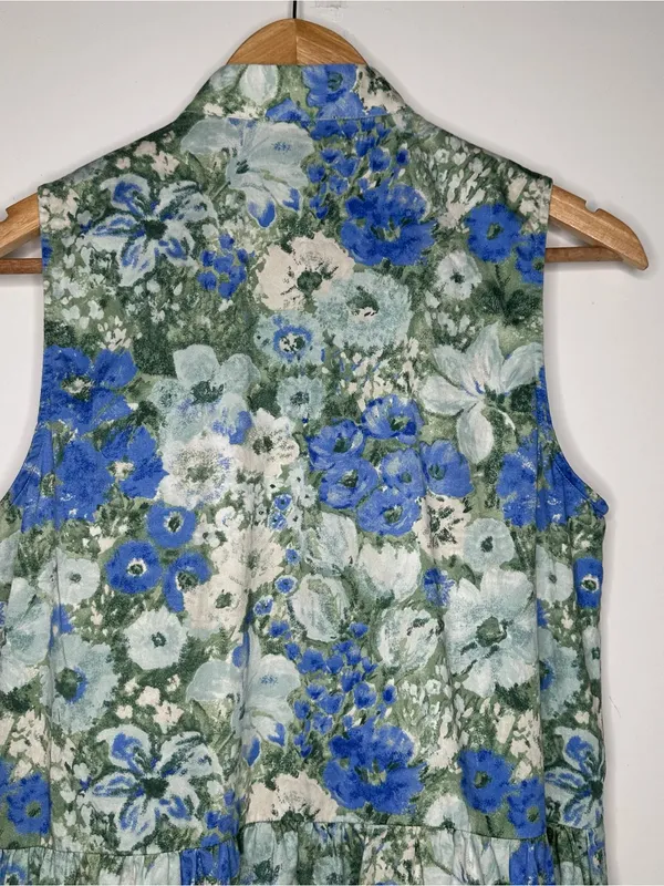 Tuckernuck Jardin De Fleurs Royal Shirt Dress Blue Floral Sleeveless Medium M - Image 5