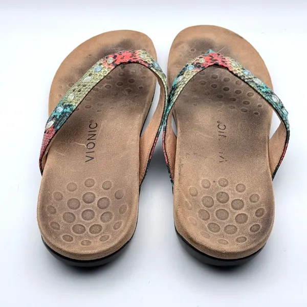Vionic Lucia Flip Flop Women Size 11 Multicolor Snakeskin Rhinestone Orthotic - Image 4