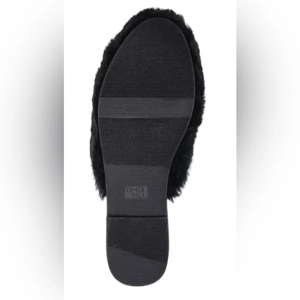 TIME and TRU Womens Black Slippers Size 8 Faux Fur Mules Slip On Comfort New - Image 6