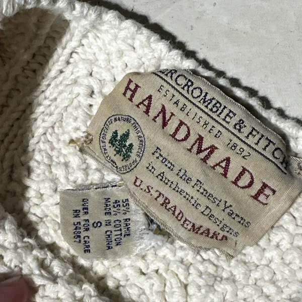 Vintage Abercrombie & Fitch Cable Knit Sweater Hand Made Grandpacore SZ S Thick - Image 4