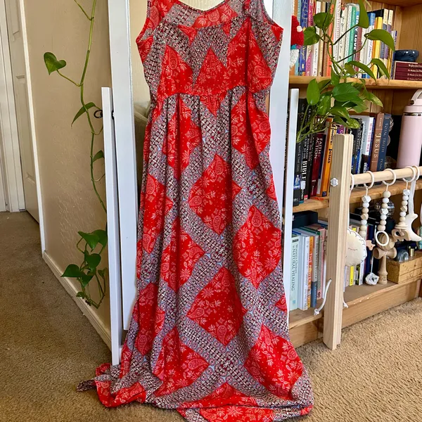 Pink Rose Red Boho Print Maxi Dress - Image 4