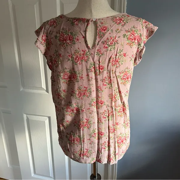 Ninexis Women’s Floral Flutter Sleeve Blouse Pink Small Rayon - Image 2