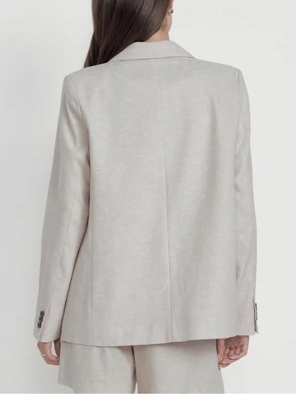 Old Navy NWT Oatmeal Taylor Fitted Linen Blend Suit Blazer Jacket Size Small - Image 2