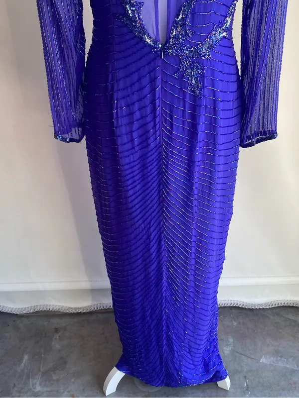 A.J. Bari vintage blue beaded silk floor length gown glamour gala black tie 12 - Image 10