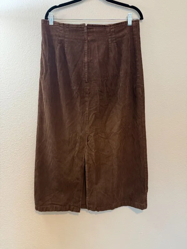 Women Vintage 90s Long Brown Corduroy Skirt - Image 3