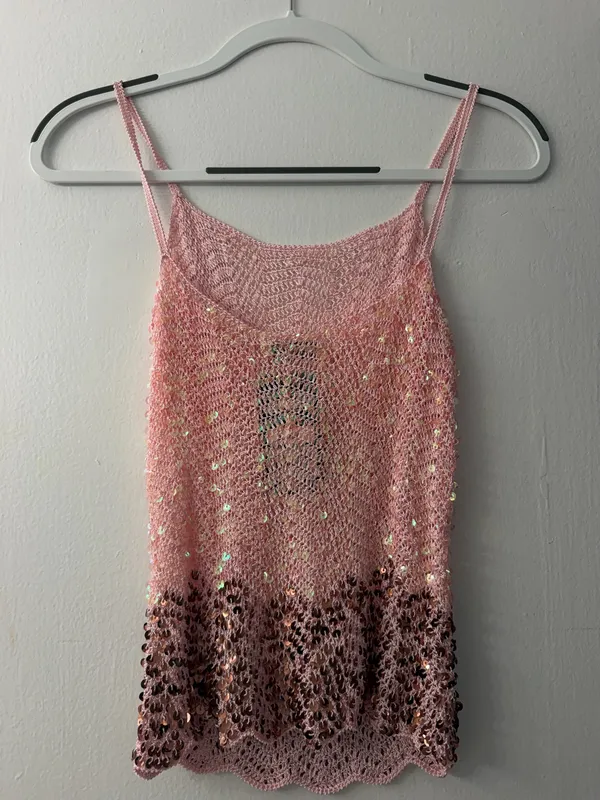 Vintage Sequin Spaghetti Strap Tank Pink Size XXS - Image 5