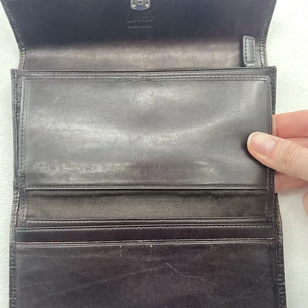 Vtg Lauren Ralph Lauren Wallet Croc Embossed Brown‎ Leather Checkbook Pocketbook - Image 12