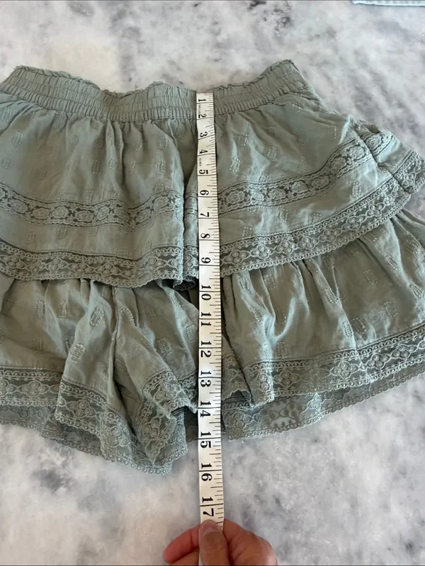 Altar'd State Sage Green Tiered Lace-Trim Mini Skirt (This is shorts!) - Image 7