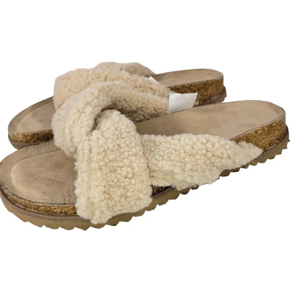 Treasure and Bond Sherpa Slide Sandals Cream Women Size 6‎ Comfort Cozy Warm - Image 4