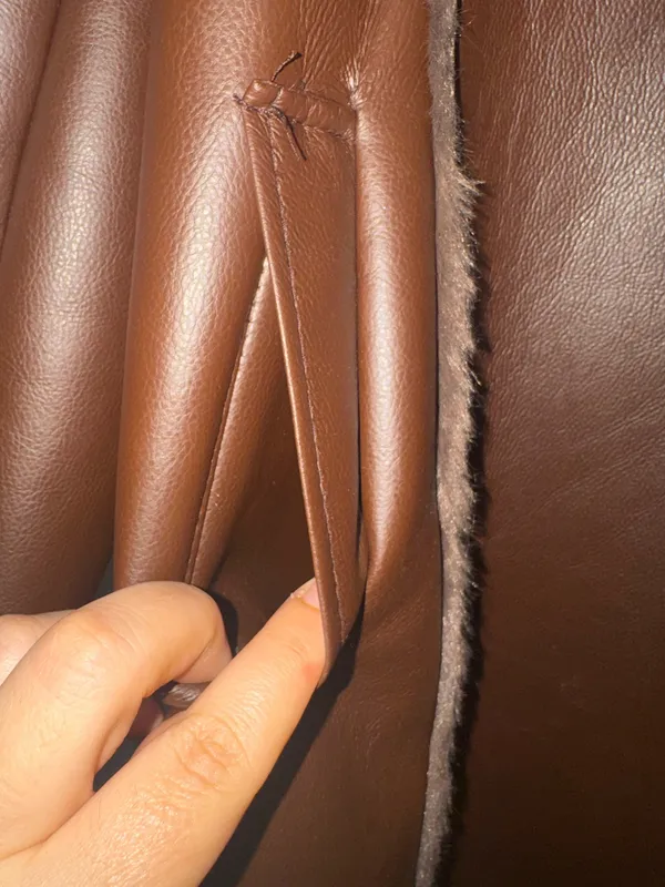 Women leather fur coat size XL brown - Image 5