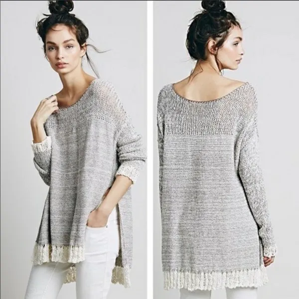 Free People Haiku Pullover Sweater open knit tunic beige ivory size small - Image 2